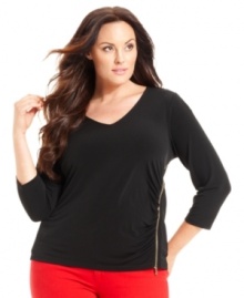 Zip up your casual style with Calvin Klein's three-quarter-sleeve plus size top!