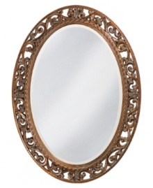 Open scrolling vines and narrow cording wind around this fabulously old-fashioned oval mirror. With an antique bronze finish, this elegant piece is a noble throwback to stylish ages past. Open scrolling vines and narrow cording wind around this fabulously old-fashioned oval mirror. With an antique bronze finish, this elegant piece is a noble throwback to stylish ages past.
