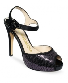 Let the subtle sparkle of Caparros Destiny evening platform pumps carry you away into a night filled with memories.