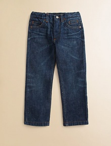 A classic pair of five-pocket jeans with slight whiskering, fading, back logo patch in a straight-leg silhouette.Front button closureAdjustable waistband with belt loopsZip flyFive-pocket styleCottonMachine washMade in Italy A classic pair of five-pocket jeans with slight whiskering, fading, back logo patch in a straight-leg silhouette.Front button closureAdjustable waistband with belt loopsZip flyFive-pocket styleCottonMachine washMade in Italy