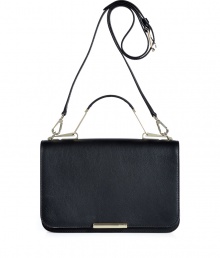 Lady-chic looks get a cool modern edge with Emilio Puccis sleek colorblocked convertible satchel, polished for day to evening elegance with contemporary hardware and a removable buckled shoulder strap - Flap with logo engraved metal bar, mauve leather sides, three internal sections, zippered middle sectional pocket, matte metal trim and flap lining, inside back wall slot pocket - Style with tailored sheath dresses and a dusting of sparkly fine jewelry Lady-chic looks get a cool modern edge with Emilio Puccis sleek colorblocked convertible satchel, polished for day to evening elegance with contemporary hardware and a removable buckled shoulder strap - Flap with logo engraved metal bar, mauve leather sides, three internal sections, zippered middle sectional pocket, matte metal trim and flap lining, inside back wall slot pocket - Style with tailored sheath dresses and a dusting of sparkly fine jewelry