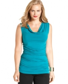 Layer your jackets and cardigans with DKNYC's sleeveless plus size top, finished by flattering ruching.