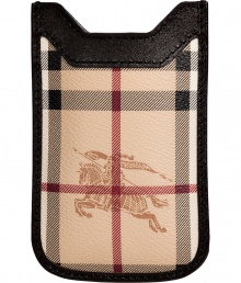 An iconic way to stash away your favorite accessory: Burberry Londons characteristic check phone case - Haymarket check coated canvas, chocolate leather trim, open top - Slip into your back pocket, or stash away in a sophisticated leather handbag An iconic way to stash away your favorite accessory: Burberry Londons characteristic check phone case - Haymarket check coated canvas, chocolate leather trim, open top - Slip into your back pocket, or stash away in a sophisticated leather handbag