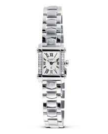 From the Colvmbvs Diamond collection, a small rectangle watch with diamond bezel on a cascade bracelet. Silver flinque Roman dial. Sapphire crystal. Designed by Charriol. From the Colvmbvs Diamond collection, a small rectangle watch with diamond bezel on a cascade bracelet. Silver flinque Roman dial. Sapphire crystal. Designed by Charriol.