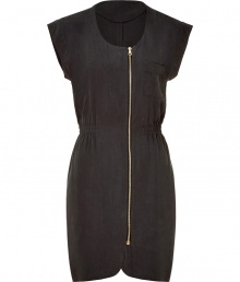 Stylish dress in fine, dark grey lyocell - Soft, lightweight fabric has a satin-like texture - Feminine silhouette with round neckline, cropped sleeves and gathered waist - Pocket detail at chest - Chic, gold front zip extends from collar to almost hem-length - Skirt hits above the knee - Chic and relaxed, ideal for the office, casual cocktails and parties - Style with tights and ankle booties or ballet flats Stylish dress in fine, dark grey lyocell - Soft, lightweight fabric has a satin-like texture - Feminine silhouette with round neckline, cropped sleeves and gathered waist - Pocket detail at chest - Chic, gold front zip extends from collar to almost hem-length - Skirt hits above the knee - Chic and relaxed, ideal for the office, casual cocktails and parties - Style with tights and ankle booties or ballet flats