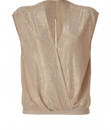 Inject a dose of modern glamour into your look with LAgences embellished sleeveless silk top - Wrapped V-neckline, sleeveless, wrapped front with hook closure, elasticized hemline, slit back - Loosely fitted, allover gold-toned stud-effect embellishment - Wear over a delicate cami with a form-fitting skirt for cocktails