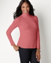 Update your basics wardrobe with this Charter Club top - a must-have for the season. A ruched turtleneck and sleek shape makes it great for layering!