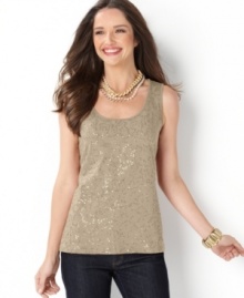 Jazz up your favorite jeans with this sequin tank top from Charter Club! Made from soft cotton and featuring allover sequins, it's a casual basic that sparkles.