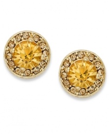 Add a splash of color with Charter Club's stud earrings. With canary-colored glass stones with small accents at the outside. Crafted in 14k gold-plated mixed metal. Approximate diameter: 2/5 inch.