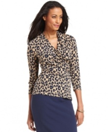 Add a wild touch to skirts or pants with Charter Club's faux wrap top, complete with a striking animal print. Add a wild touch to skirts or pants with Charter Club's faux wrap top, complete with a striking animal print.