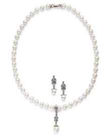 Enduring elegance, by Charter Club. This pretty jewelry set displays classic style with a glass pearl strand necklace and drop earrings. Crafted in imitation rhodium-plated mixed metal. Approximate length (necklace): 18 inches + 1-1/2-inch extender. Approximate drop (earrings): 1/4 inches.