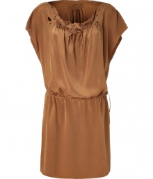 Channel modern romance with this billowy silk dress from Vanessa Bruno - Decorative ruffled neckline with cutouts and ribbon detail, elastic waistband with tie belt, pleating detail at back neck - Style with patterned tights, a boyfriend cardigan, and wedge ankle booties Channel modern romance with this billowy silk dress from Vanessa Bruno - Decorative ruffled neckline with cutouts and ribbon detail, elastic waistband with tie belt, pleating detail at back neck - Style with patterned tights, a boyfriend cardigan, and wedge ankle booties