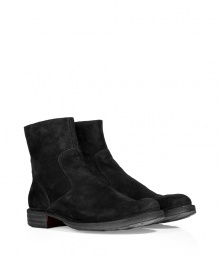 Add instant of-the-moment style to your dressed up or casual looks with these luxe suede ankle boots from celeb favorite shoe line Fiorentini & Baker - Slightly upturned rounded toe, chunky leather heel, side zip closure - Runs large, so order a size down - Style with jeans, slim trousers, or corduroys