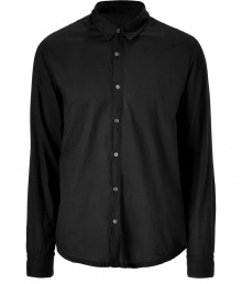 Stylish shirt in fine black cotton - casual version of the classic dress shirt - slim cut with small collar and button placket - longer sleeves - a fave basic, comfortable and casual, but dressed too - goes with khakis, jeans, but also with shorts