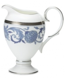 Set a tone of opulence and grace with the Sonnet in Blue creamer. Patterned platinum bands and powder-blue botanicals frame traditional bone china from Noritake. Set a tone of opulence and grace with the Sonnet in Blue creamer. Patterned platinum bands and powder-blue botanicals frame traditional bone china from Noritake.