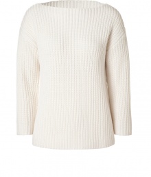 Channel classic nautical style with Michael Kors ultra-luxe cashmere ribbed pullover, the perfect pairing partner for colorful spring separates - Boat neckline, dropped shoulders, 3/4 sleeves, allover rib - Slim fit - Wear with bright skinnies and nautical-inspired accessories