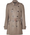 Invest in high style with this ultra-chic wool trench from Burberry London - Small spread collar, long sleeves with belted cuffs, epaulets, double-breasted, front button placket, belted waist - Fitted silhouette - Pair with slim trousers or jeans and a cashmere pullover