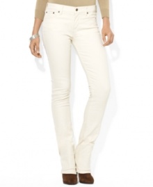 Lauren Ralph Lauren's essential petite denim jean features a slim, straight leg and a hint of stretch for a versatile, modern look. Lauren Ralph Lauren's essential petite denim jean features a slim, straight leg and a hint of stretch for a versatile, modern look.