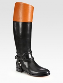 Supple leather in contrasting tones form this equestrian-inspired silhouette, finished with polished buckle straps. Stacked heel, 1 (25mm)Shaft, 16½Leg circumference, 14½Leather upperLeather lining and solePadded insoleMade in ItalyOUR FIT MODEL RECOMMENDS ordering one half size up as this style runs small. 