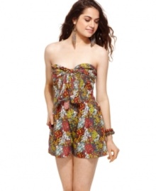 Rock carefree, beach-betty style in this romper from American Rag: the perfect union of colorful print and sweet details! Rock carefree, beach-betty style in this romper from American Rag: the perfect union of colorful print and sweet details!