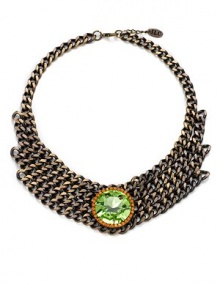 THE LOOKBohemian Collection Multi-chain bib designMulticolored crystal accentsBronze-plated setting Lobster claspTHE MEASUREMENTWidth, about 1½Length, about 16ORIGINMade in Lebanon THE LOOKBohemian Collection Multi-chain bib designMulticolored crystal accentsBronze-plated setting Lobster claspTHE MEASUREMENTWidth, about 1½Length, about 16ORIGINMade in Lebanon