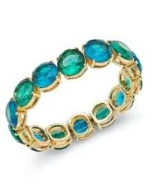 Be mesmerized by cool blues. This Charter Club bracelet features blue-colored plastic beads on a 14k gold-plated mixed metal setting. Bracelet stretches to fit wrist. Approximate diameter: 2-1/4 inches. Be mesmerized by cool blues. This Charter Club bracelet features blue-colored plastic beads on a 14k gold-plated mixed metal setting. Bracelet stretches to fit wrist. Approximate diameter: 2-1/4 inches.