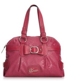This ladylike silhouette from XOXO gets an alluring upgrade with faux lizard-embossed pattern and high-shine hardware. An eye-catching buckle and bow detail adorn the front, while the well-organized interior lets your carry all your essentials with ease. This ladylike silhouette from XOXO gets an alluring upgrade with faux lizard-embossed pattern and high-shine hardware. An eye-catching buckle and bow detail adorn the front, while the well-organized interior lets your carry all your essentials with ease.