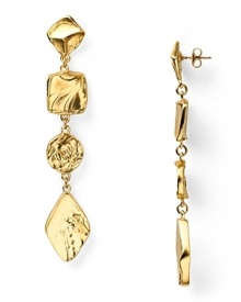 A simple linear drop earring from Carolee is dressed up in hammered 14-karat gold. Just a touch of subtle sparkle is a day-right finishing touch. A simple linear drop earring from Carolee is dressed up in hammered 14-karat gold. Just a touch of subtle sparkle is a day-right finishing touch.