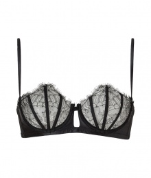 Luxurious underwire bra with fine, thin silk straps - Wonderfully stylish and elegant in alluring black and noble lace, with decorative, vertical stripes across cups - Flattering Balconette shape creates a flattering, conforming fit and a dream neckline that is stylish, sexy and seductive Luxurious underwire bra with fine, thin silk straps - Wonderfully stylish and elegant in alluring black and noble lace, with decorative, vertical stripes across cups - Flattering Balconette shape creates a flattering, conforming fit and a dream neckline that is stylish, sexy and seductive