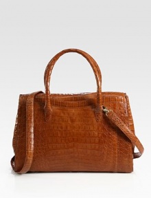 Beautiful artistry meets versatility with this dual-strap, croc-skin bag.Double top handles, 4 dropShoulder strap, 21 dropFlap closureProtective metal feetThree outside open pocketsOne inside zip pocketTwo inside open pocketsSuede lining13W X 10¾H X 3½DImported Beautiful artistry meets versatility with this dual-strap, croc-skin bag.Double top handles, 4 dropShoulder strap, 21 dropFlap closureProtective metal feetThree outside open pocketsOne inside zip pocketTwo inside open pocketsSuede lining13W X 10¾H X 3½DImported
