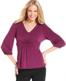 Ruched detailing and breezy sleeves make this petite top from NY Collection an elevated basic!