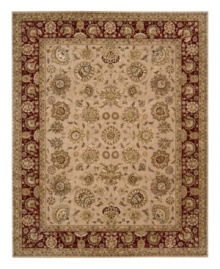 A deep maroon border offers a refreshing pop of color on this sophisticated area rug. Meticulously handcrafted with soft wool pile, and highlighted with lustrous silk accents, this elegant addition to the Nourison 2000 collection lends a fashionable look to both casual and refined spaces. A deep maroon border offers a refreshing pop of color on this sophisticated area rug. Meticulously handcrafted with soft wool pile, and highlighted with lustrous silk accents, this elegant addition to the Nourison 2000 collection lends a fashionable look to both casual and refined spaces.