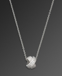 Add a subtle twist to your style with CRISLU's chic pendant. Highlights sparkling round-cut cubic zirconias  (1-1/8 ct. t.w.) and a platinum over sterling silver setting and chain. Approximate length: 16 inches + 2-inch extender. Approximate drop: 3/8 inch.