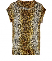 Stylish top in fine, pure silk - Eye-catching leopard motif in rich shades of brown and gold - Incredibly soft, lightweight material drapes beautifully - Straight yet relaxed silhouette is easy and on-trend - Oversize, short sleeves and loose, round neck - Hem hangs slightly longer in the back - Versatile and chic, easily dressed up or down - Pair with a jacket, pencil skirt and platform pumps, or go for a more casual look with a cardigan, boyfriend jeans and sandals