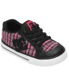 Pretty plaid on these Chelsea sneakers from DC Shoes add an adorable twist to her street style. Pretty plaid on these Chelsea sneakers from DC Shoes add an adorable twist to her street style.
