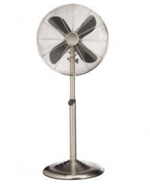 Like the wind. With a 45-watt motor and three speeds of multidirectional airflow, this Deco Breeze floor fan blows blistering heat out of the room. A classic look and stainless steel finish offer cool style in addition to air. One-year warranty. Model DBF0208.