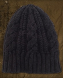 A classic Cable-Knit Hat brings a rugged feel to your downtown style.    Rib-knit cuff.