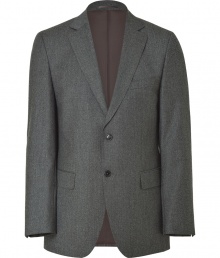 Inject instant elegance into your work or play look with this luxe wool-cashmere blazer from Baldessarini - Narrow notched lapels, long sleeves, two-button closure, single chest pocket, flap pockets at waist, double back vent - Classic tailored fit - Style with matching pants, straight leg jeans, or chinos