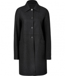 Subtle sophistication is achieved effortlessly with this ultra-luxe wool-cashmere-blend coat from Jil Sander Navy - Spread collar, front button placket, long sleeves, slash pockets, belted back detail - Slim, straight silhouette - Wear with an office-ready look or with skinny jeans and a pullover