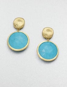 From the Jaipur Resort Collection. A freeform disc of hand-engraved 18k gold with a brushstroke texture holds a faceted dome of vivid turquoise in this simple yet striking design.Turquoise18k yellow goldLength, about 1Post backMade in Italy