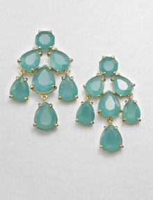 A polished style in 12k goldplating that will dress up any look. Plastic stones12k goldplated brassLength, about 2Post backImported A polished style in 12k goldplating that will dress up any look. Plastic stones12k goldplated brassLength, about 2Post backImported