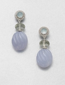 From the Carved Cable Collection. This ethereal style features a blend of blue chalcedony, prasiolite and aqua chalcedony, accented with brilliant diamonds and sleek sterling silver. Blue chalcedony, prasiolite and aqua chalcedonyDiamonds, .24 tcwSterling silverDrop, about 1Post backImported From the Carved Cable Collection. This ethereal style features a blend of blue chalcedony, prasiolite and aqua chalcedony, accented with brilliant diamonds and sleek sterling silver. Blue chalcedony, prasiolite and aqua chalcedonyDiamonds, .24 tcwSterling silverDrop, about 1Post backImported