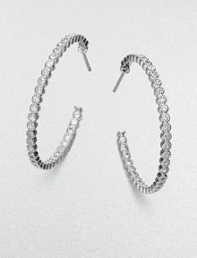 Beautiful bezel set stones in a classic hoop design, perfect for all your favorite earring charms. White sapphireRhodium-plated sterling silverLength, about 1.18Post backImported Beautiful bezel set stones in a classic hoop design, perfect for all your favorite earring charms. White sapphireRhodium-plated sterling silverLength, about 1.18Post backImported