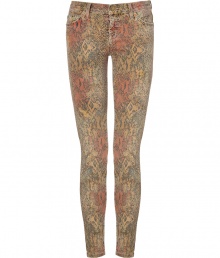 Take a wild stance on this seasons penchant for printed pants with Current Elliotts eye-catching python print jeans - Classic five-pocket style, zip fly, button closure, belt loops - Form-fitting - Pair with chunky knits and flats, or dress up with feminine tops and statement heels