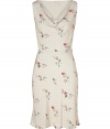 Luxe cocktail dress in fine, pure ivory silk - Feminine floral motif - Lightweight, sleeveless sheath style falls beautifully - Elegant draped cowl neck - Slim, curve-defining cut creates a flattering silhouette - Knee-length skirt flares gently at hem - Zips at side - A polished go-to for parties, dinners and evenings out - Pair with open toe heels or sandals and a clutch