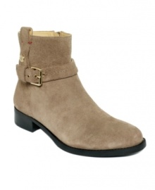 Smooth and short. Tommy Hilfiger's Twain booties feature a buckle around the ankle and a short stacked heel.