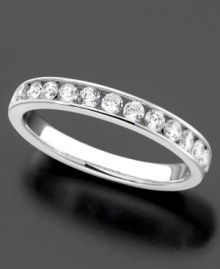 Capture the romance with a solid row of sparkle. A masterfully crafted wedding band that features round-cut channel-set certified diamond in a polished 14k white gold setting. Capture the romance with a solid row of sparkle. A masterfully crafted wedding band that features round-cut channel-set certified diamond in a polished 14k white gold setting.