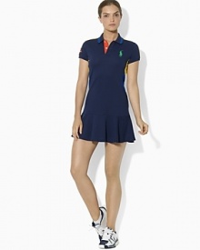 Vibrant color-blocked details and a sleek stretch cotton mesh construction create our ball girl dress, part of our collection celebrating the US Open Championship. Vibrant color-blocked details and a sleek stretch cotton mesh construction create our ball girl dress, part of our collection celebrating the US Open Championship.