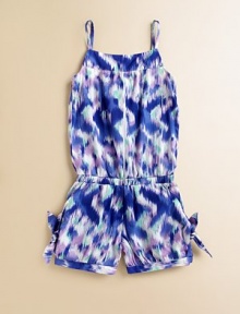 Inspired by underwater adventures, this colorful, sateen short one-piece is warm-weather ready with adjustable straps, side ties and slash pockets.Straight necklineAdjustable spaghetti strapsElastic backElastic waistbandSide pocketsCuffed hemCottonMachine washImported Inspired by underwater adventures, this colorful, sateen short one-piece is warm-weather ready with adjustable straps, side ties and slash pockets.Straight necklineAdjustable spaghetti strapsElastic backElastic waistbandSide pocketsCuffed hemCottonMachine washImported