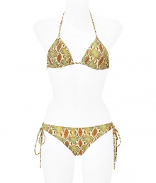 Stylish bikini made ..of fine natural colored, patterned synthetic stretch - Glamorous snakeskin print - Classic, adjustable triangle bra with added stretch - Narrow bottoms with side tie bands - Looks sexy and sophisticated alone or under a sheer caftan or beach wrap Stylish bikini made ..of fine natural colored, patterned synthetic stretch - Glamorous snakeskin print - Classic, adjustable triangle bra with added stretch - Narrow bottoms with side tie bands - Looks sexy and sophisticated alone or under a sheer caftan or beach wrap